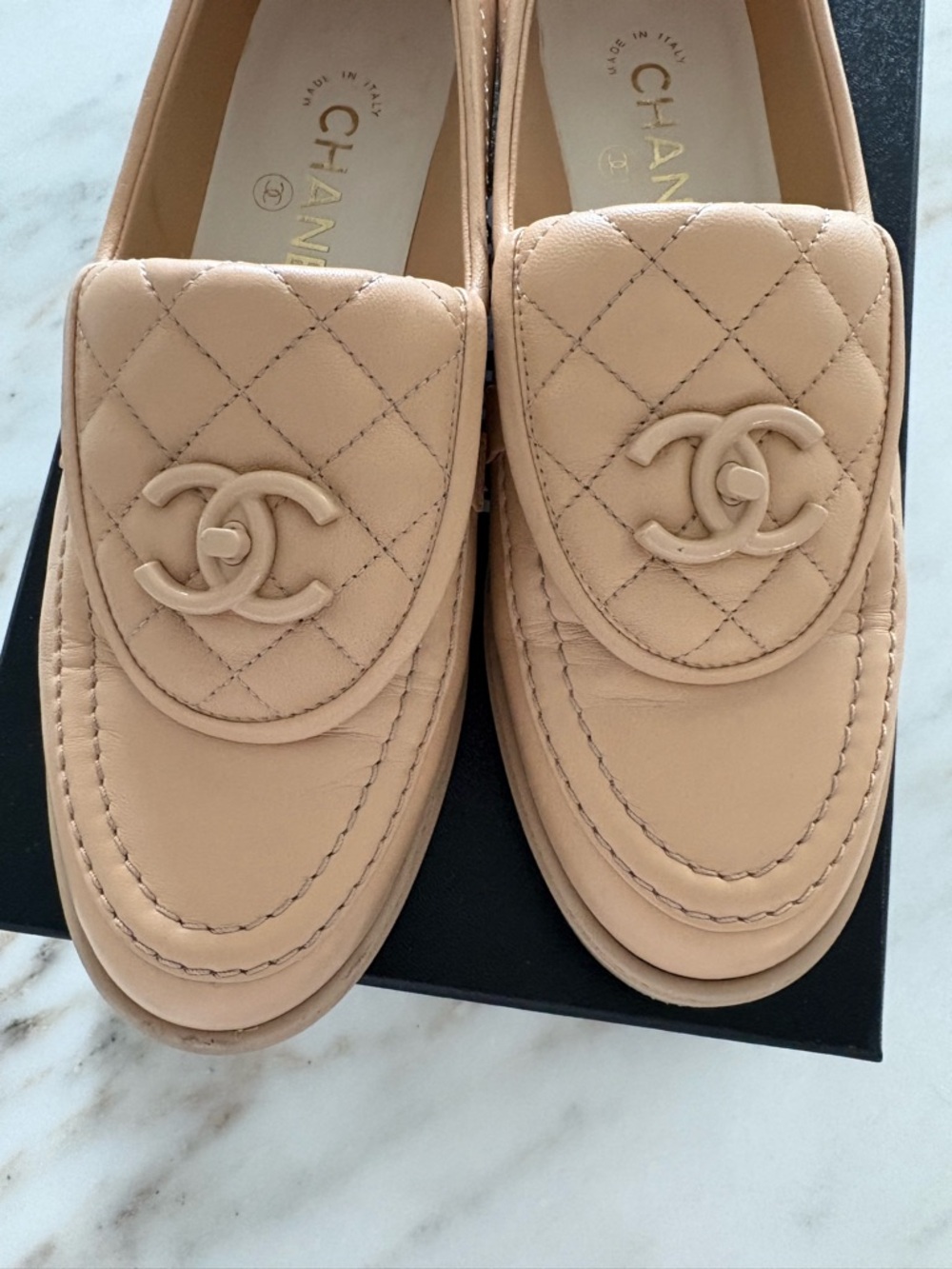 CHANEL Quilted Leather Loafers in Light Beige - Picture 4 of 12